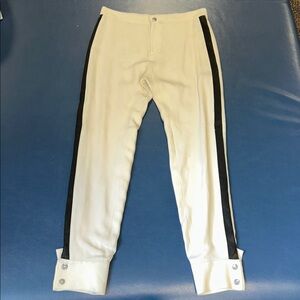 RARE Ralph Lauren BLACK LABEL SAMPLE Ivory Cavanagh Trouser black leather stripe